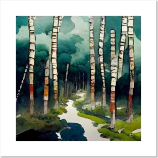 A path through birch trees Posters and Art